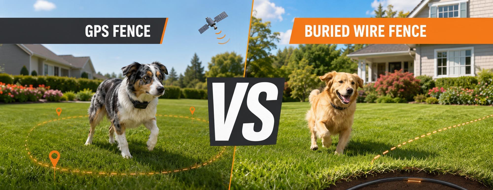 GPS fence vs buried wire fence comparison graphic