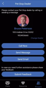 A screenshot showing how to reach the Pet Stop dealer screen