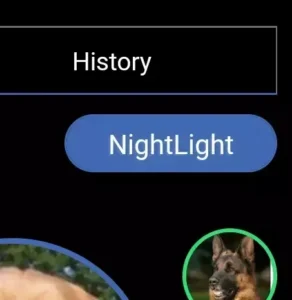 A screenshot of where the NightLight button is located on the app